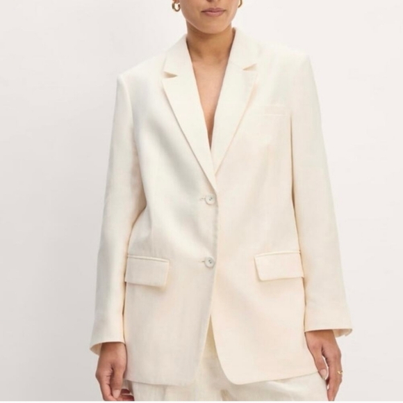 Everlane Linen The Oversized Blazer In Bone Two Button Size 10 NWT - Picture 1 of 13